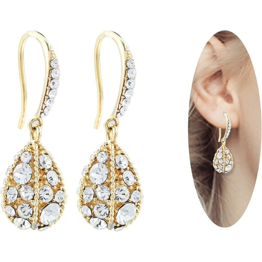 Women's Sterling Silver Handmade 14K Gold Diamond Dangle Earrings Jewelry